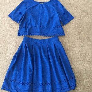 Matching blue crop top and skirt set
