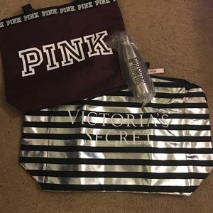 VS Duffle, Burgundy PINK tote & Metal Water Bottle