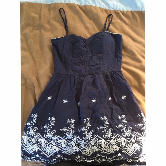 Blue Fit and Flare Dress with White embroidery