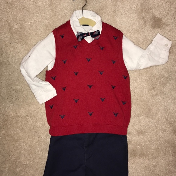 Boys Janie and Jack Red Sweater Vest with Reindeer