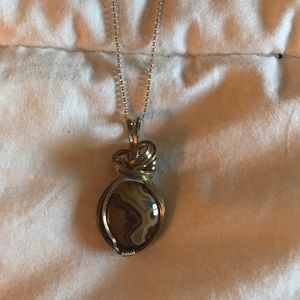 Silver orange/brown stone necklace