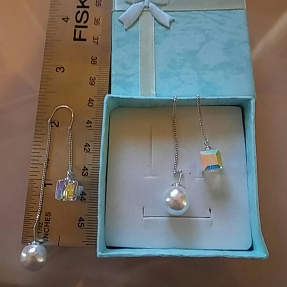 Pearl and Swarovski Crystal Threader Earrings