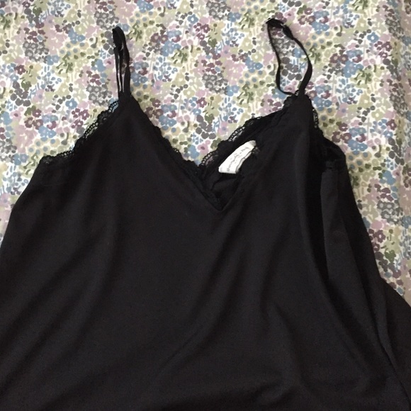 A&F black silk camisole with lace trim