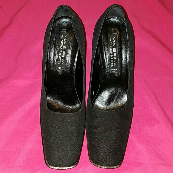 Authentic VIA SPIGA Black Square Toe Chunky Heel