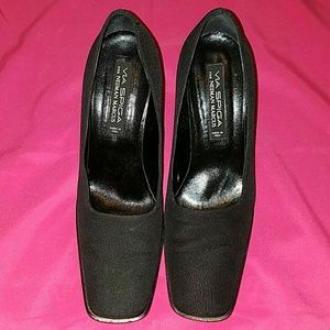 Authentic VIA SPIGA Black Square Toe Chunky Heel