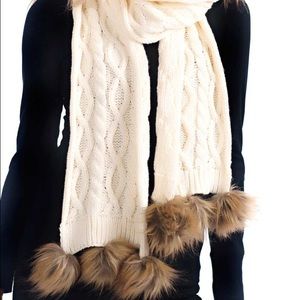 Ivory cable knit Pom Pom scarf