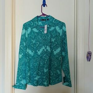 NY&Co. Green paisley print blouse M