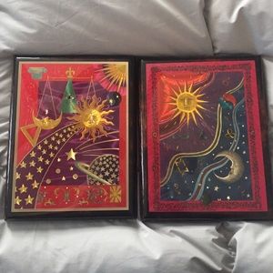 2 wood plaques sun and moon