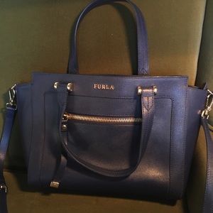 Like new FURLA deep blue leather handbag
