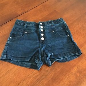 Delia's Dark denim high waisted button up shorts