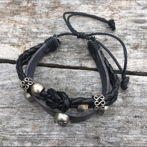 Black Braided Adjustable Skull Cuff! NEW! - Picture 2 of 5