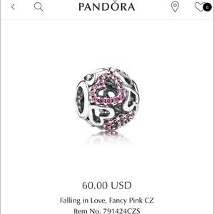 Pandora Charm - "Falling in Love, Fancy Pink CZ"