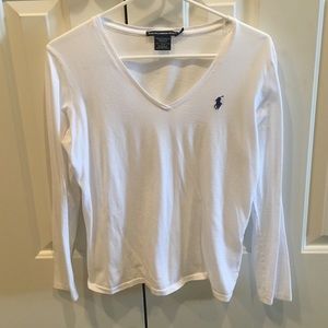 Long sleeved white v-neck polo tshirt
