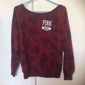 PINK off the shoulder Burgundy Tie Dye Sweatshirt