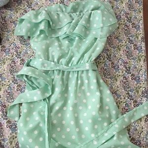 Mint polka dot dress.