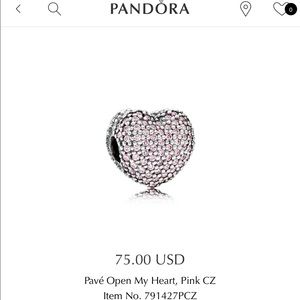 Pandora Charm - "Pavé Open My Heart, Pink CZ"