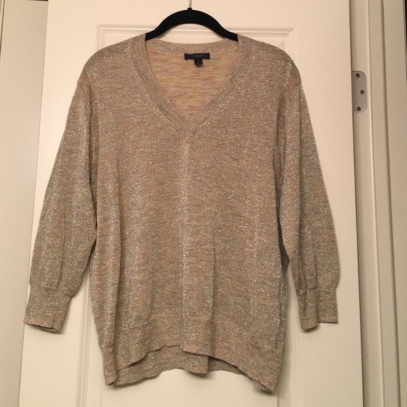 J.Crew Gold Shimmer V-Neck Sweater