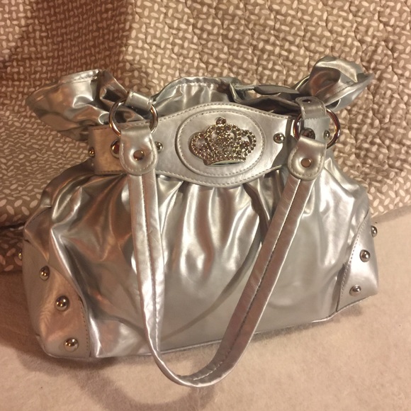 Silver bag with rhinestone crown detail