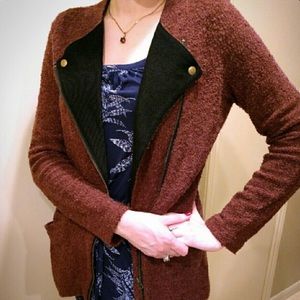 Lucky Brand maroon and black sweater jacket