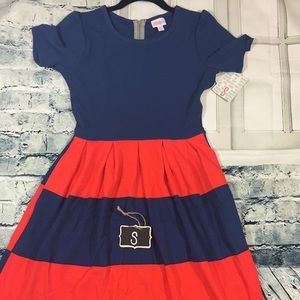 Lularoe Amelia Dress - small, red/navy stripes
