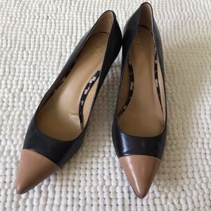Ann Taylor leather heel in navy and nude