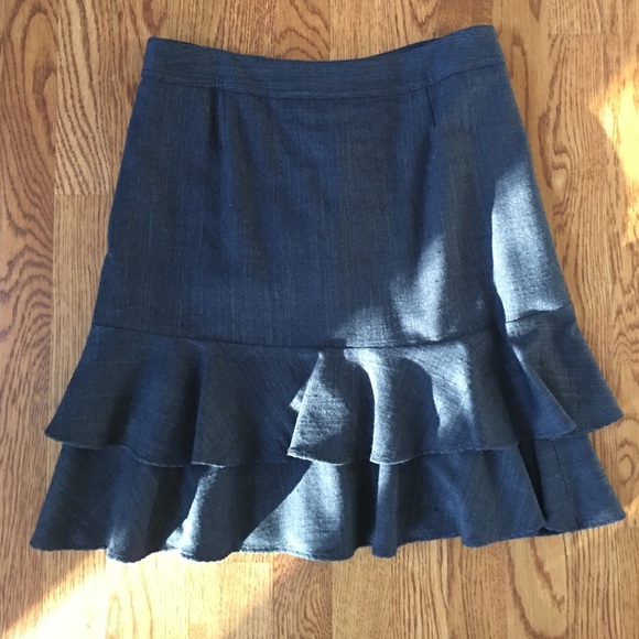 Wool blend skirt with ruffles at hem denim blue - Picture 2 of 3