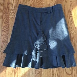 Wool blend skirt with ruffles at hem denim blue