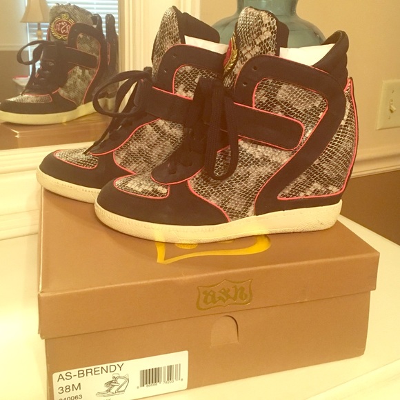 Ash Brendy Wedge Sneaker 38 8 NIB snake and black