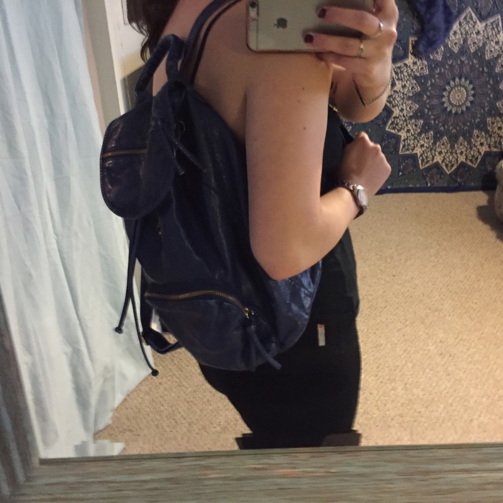 Navy blue pleather backpack purse