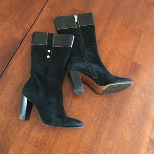 Anne Klein black suede and leather heeled boots