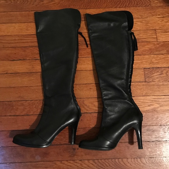 Ralph Lauren Black Leather Knee-High Boots