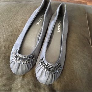 Gray faux suede flats. Never worn.