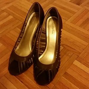 Brown open toe heels