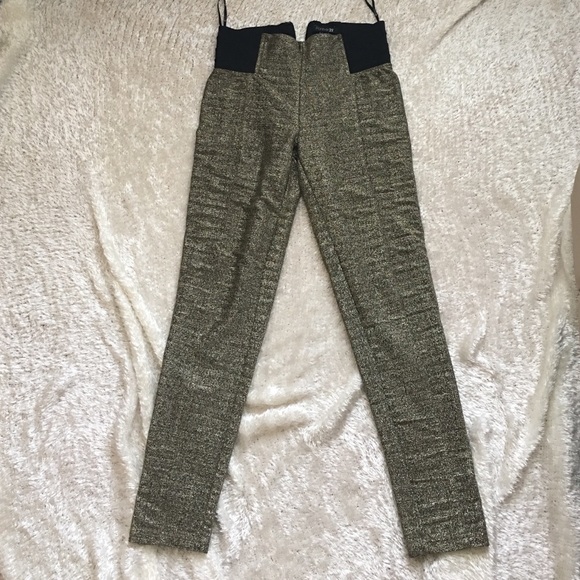 Forever21 gold & black metallic seamed leg pants S