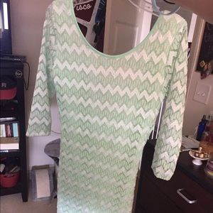Mint green, white, & gold bodycon dress