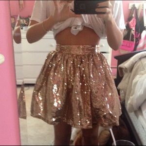 Bebe Rose Gold Sequin High Waist Tulle Skirt XXS