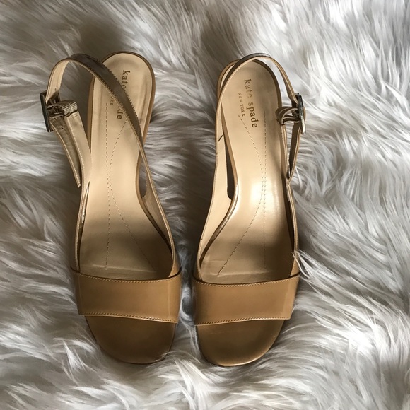 KATE SPADE patent leather open toe slingback pumps
