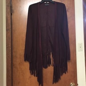 Maroon Suede cardigan with fringe