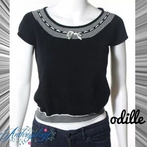 ODILLE (ANTHRO) Cute Black & White Thread Crop Top