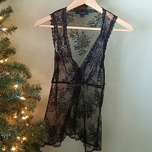 Express shimmer lace overlay top