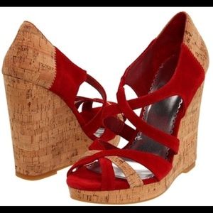 Bebe Nakita Red Suede wedges Size 7.5