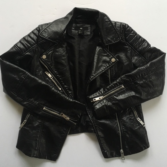 H&M faux leather jacket size 4 gently worn black
