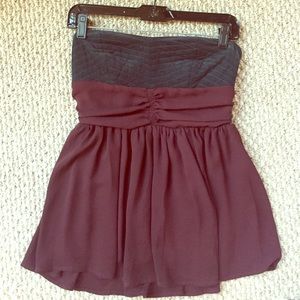 Multi material strapless top