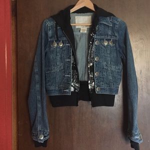 Junior's Hoodie Jean Jacket EUC Looks Like 2Pieces