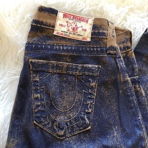 True Religion Halle Purple Tan Waxed Skinny sz 27