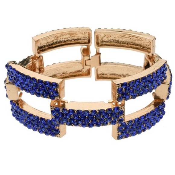Sapphire Blue Pave Flat Link Gold Bracelet - Picture 1 of 2