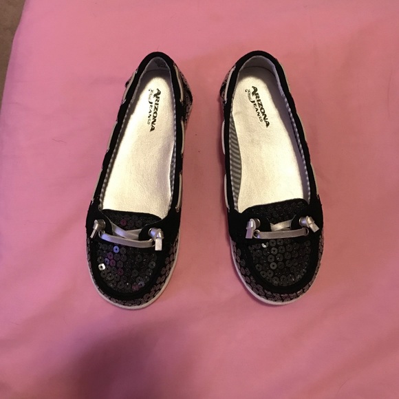 Never worn black sequin boat shoes