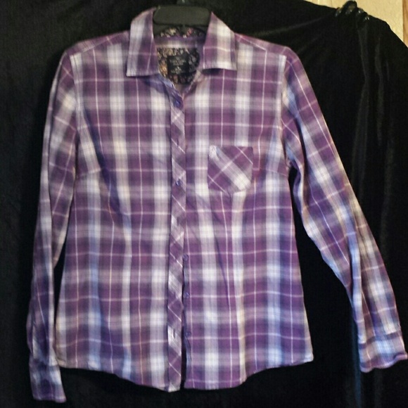 Faded Glory purple and white plaid western shirt