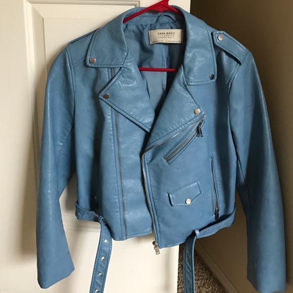 Zara blue fake leather motorcycle jacket