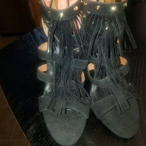 Suede Fringe Heels